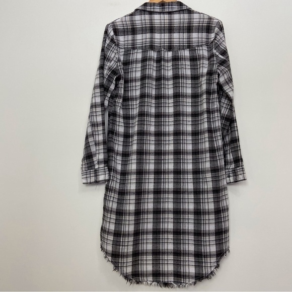 Free people dress tunic plaid black white fringe size small lightweight cotton - Picture 2 of 11